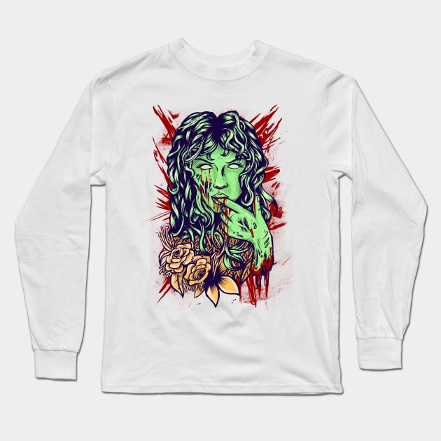 Zombie girl With flower Long Sleeve T-Shirt by khamidfarhan182